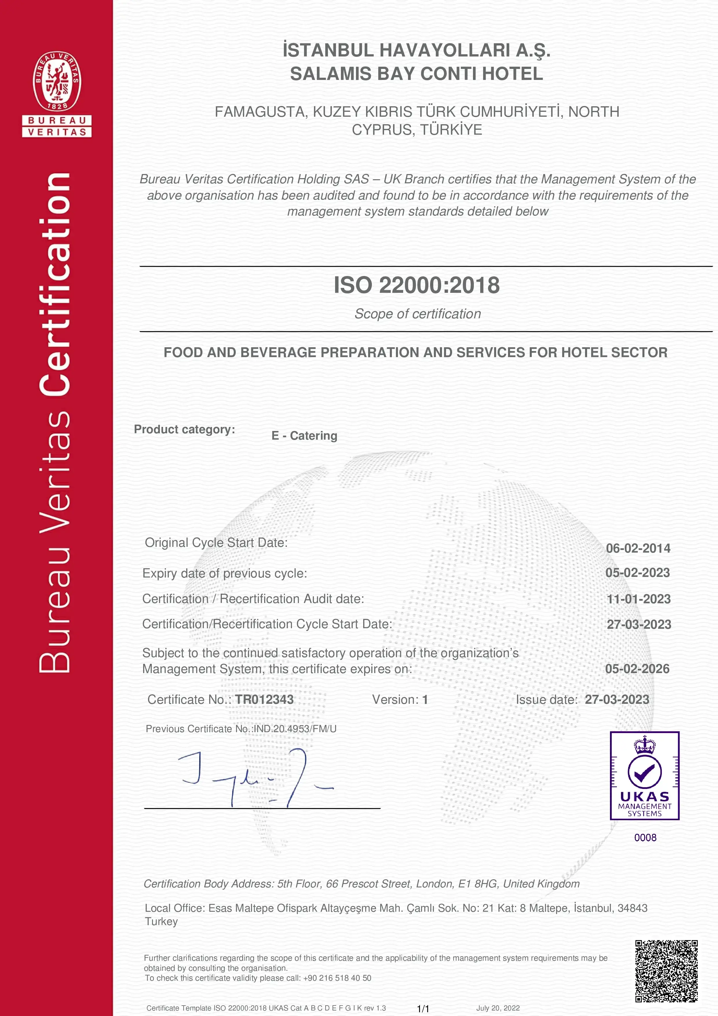ISO 22000 certificate